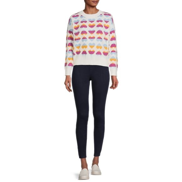 NWT Women's Dreamers by Debut Heart Pattern Pullover Sweater Multicolor Large - Picture 4 of 11